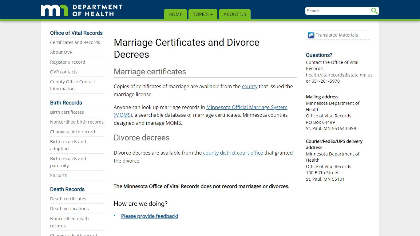 Marriage certificates and divorce decrees - Minnesota Dept ...